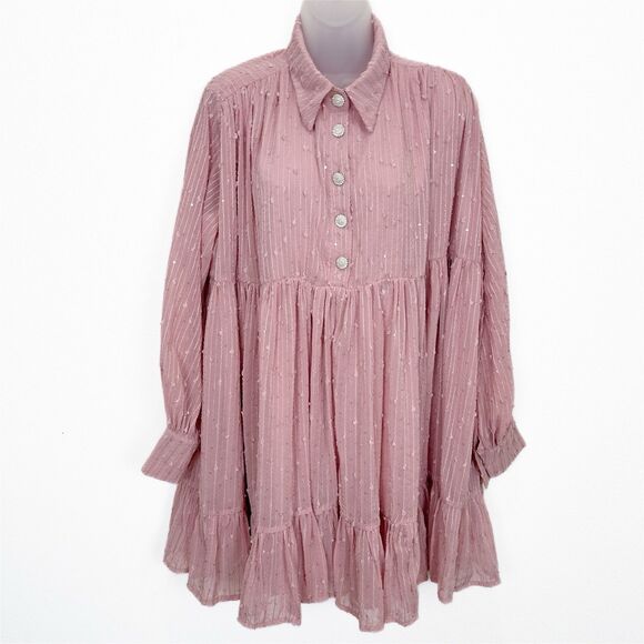Sister‎ Jane Dress Womens Medium Pink Babydoll Feminine Whimsical Boho Oversized - Picture 1 of 16